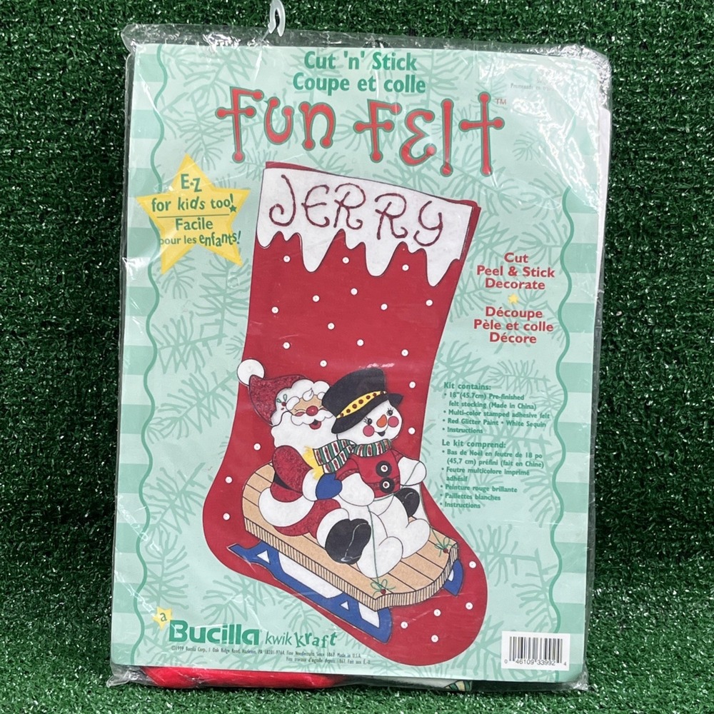 1999 Bucilla Fun Felt Christmas Stocking Kit Sleigh Ride Cut n Stick Kwik Kraft
